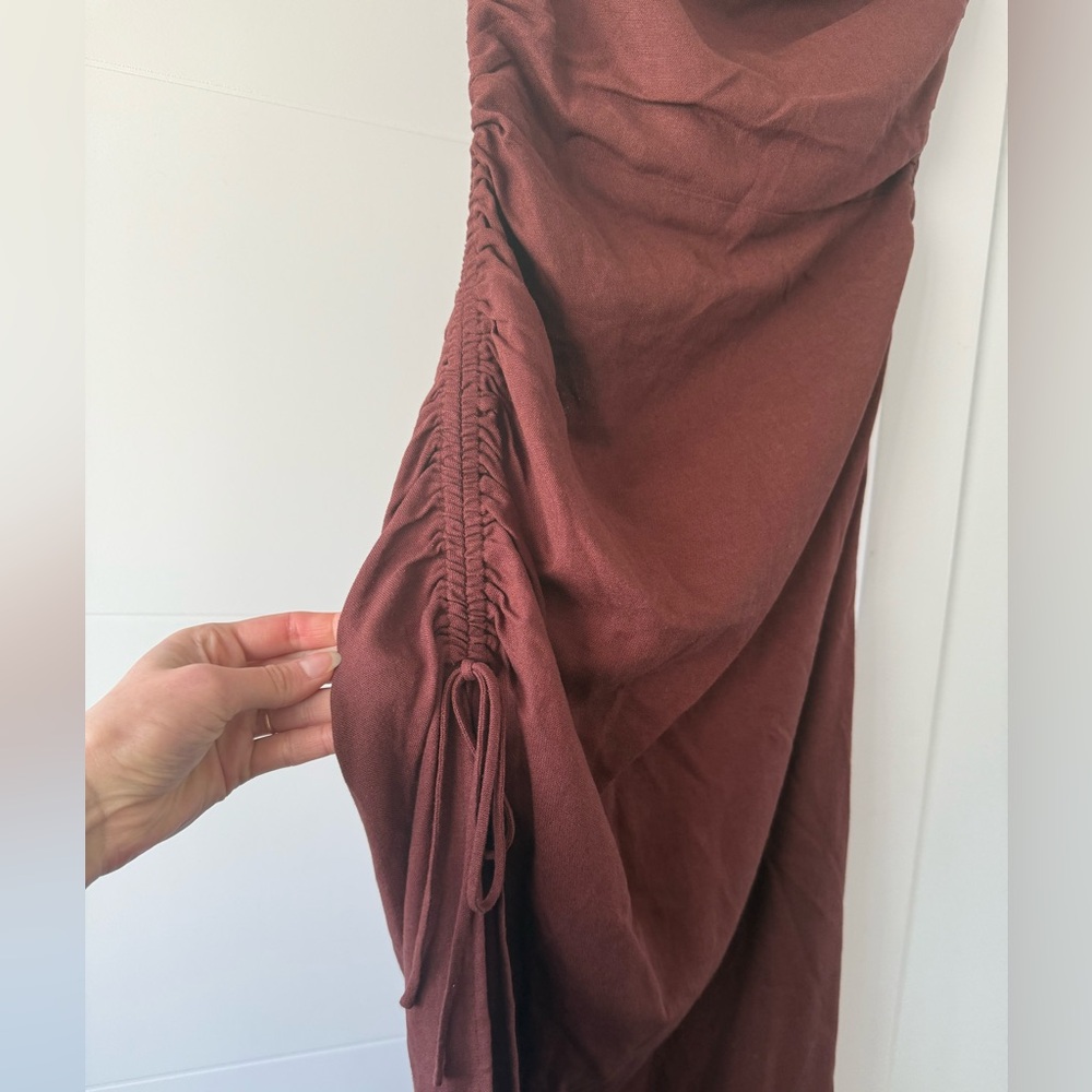 NWT Park & Fifth Linen Blend Brown Asymmetrical Midi Dress - Picture 12 of 15